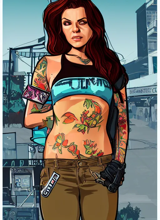 Image similar to illustration gta 5 artwork of christina haack, in the style of gta 5 loading screen, by stephen bliss