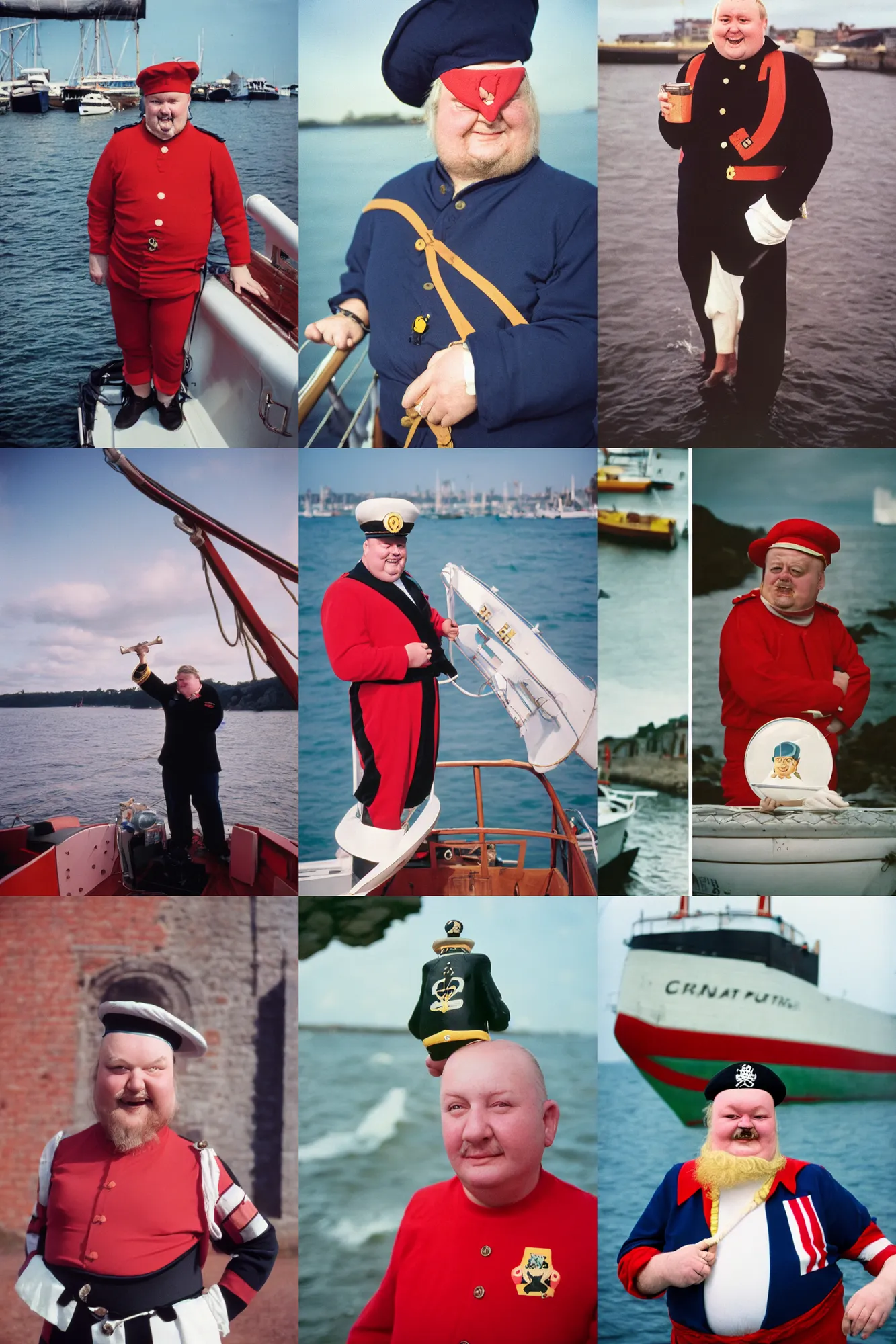 Prompt: portra 400, captain pugwash as a real person