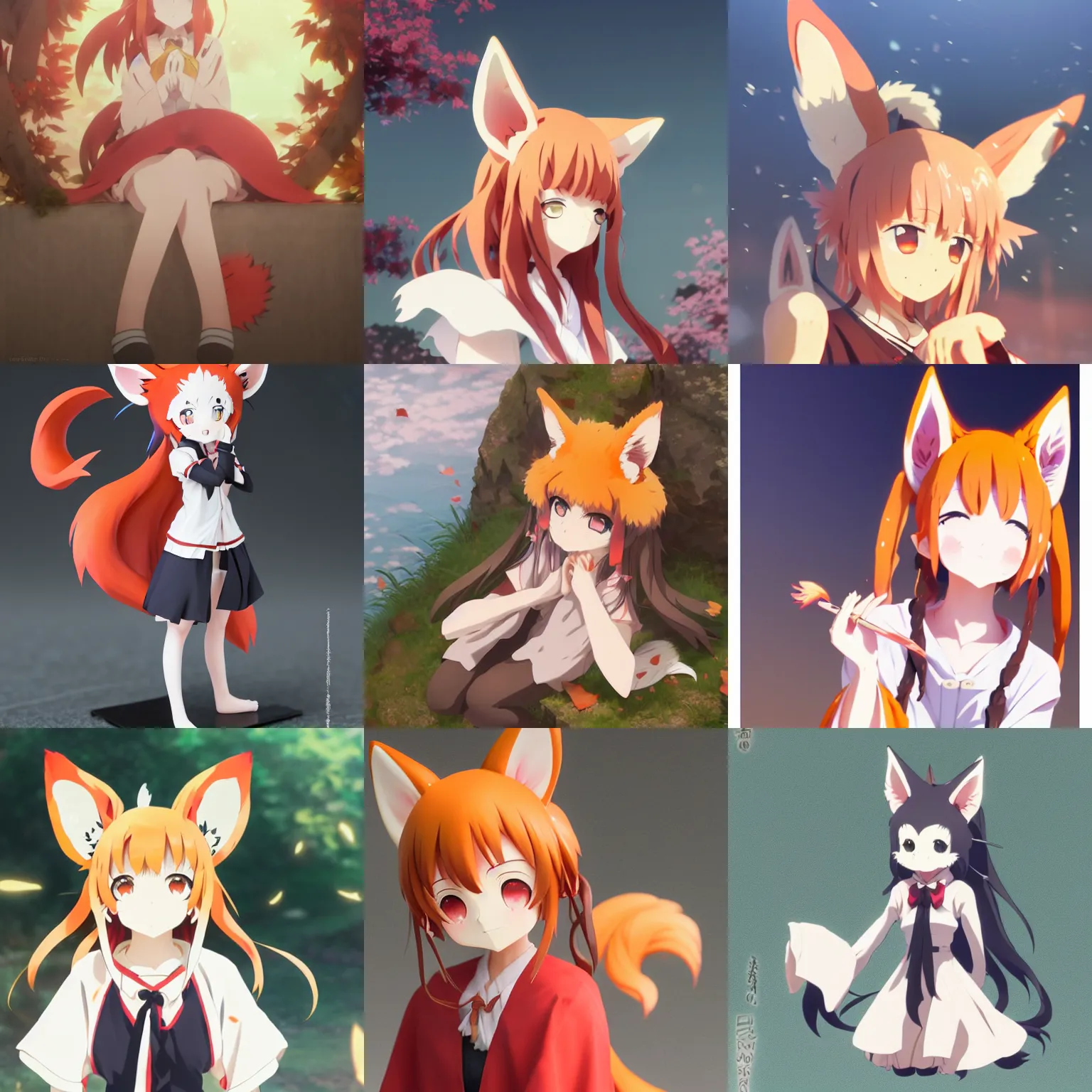 Prompt: anime kitsune foxgirl fox ears senko - san by kyoto animation by greg rutkowski by makoto shinkai ultrahd 4 k 8 k super detailed award winning