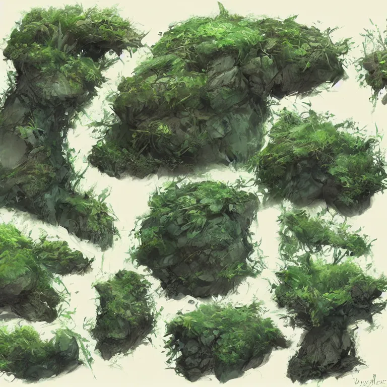 Image similar to lush bushes concept art, detailed diagrams, aesthetic, artstation