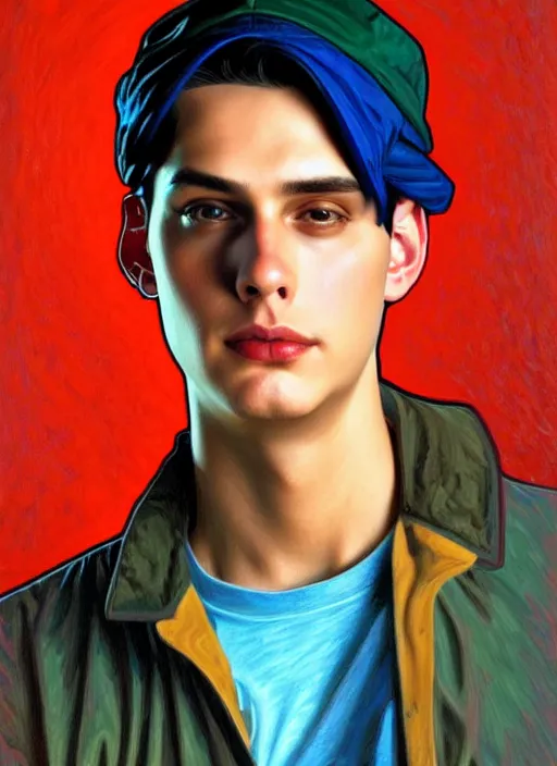 Image similar to oil portrait of jughead jones, intricate, elegant, highly detailed, lighting, painting, artstation, smooth, illustration, art by greg rutowski and alphonse mucha