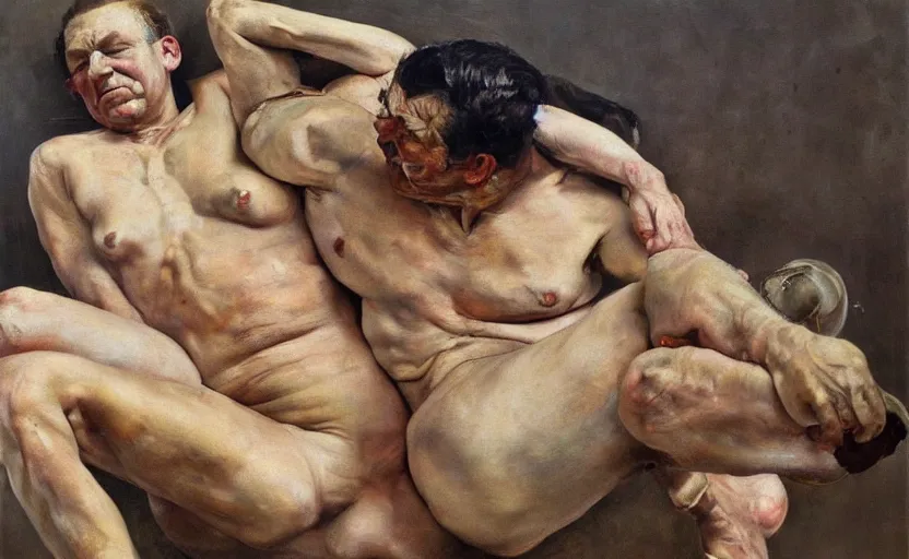 Image similar to high quality high detail painting by lucian freud and frank frazetta and jenny saville, hd, depressing, muted colors, cinematic