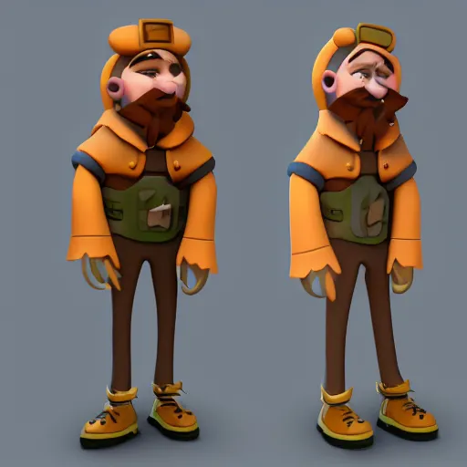 Prompt: character design of a stylized explorer and cartographer in the style of Studio Ghilbi, stylized cartoon texture and modeling 3D