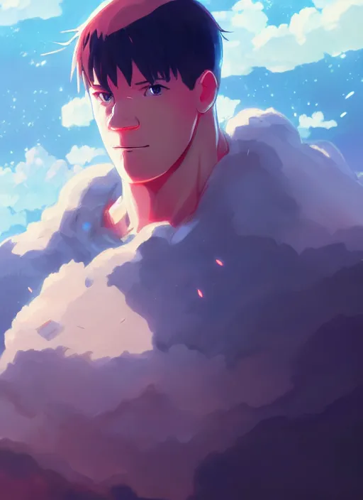 Prompt: portrait of john cena wwe, cloudy sky background lush landscape illustration concept art anime key visual trending pixiv fanbox by wlop and greg rutkowski and makoto shinkai and studio ghibli