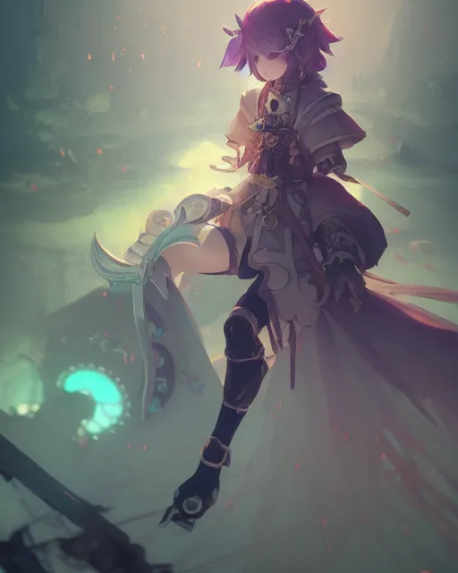 Prompt: cute necromancer, beauty, tales of erin, onmyoji, atelier ayesha. detailed bells. ashes, armor, intricate environment, digital illustration by wlop, ross tran, krenz cushart, victo ngai. bright, high contrast. crisp, highly detailed, metallic. sharp edges, global illumination