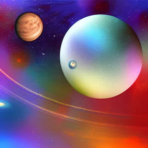 Image similar to planet with many moons, digital art, space