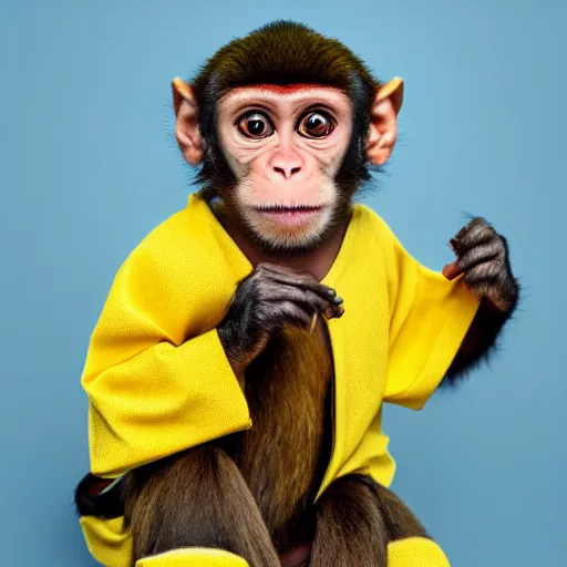 Image similar to a monkey wearing a yellow kimono, 8 k