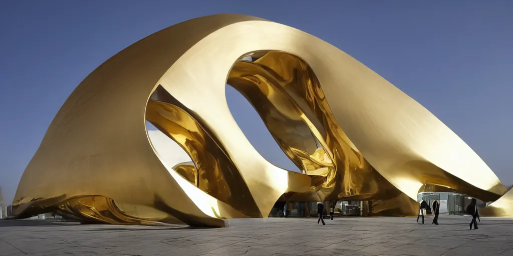 Prompt: knitting gold zaha hadid architecture