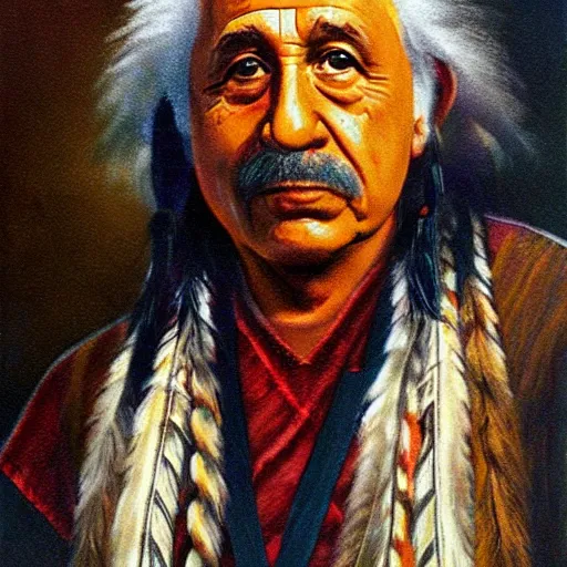 Prompt: native american einstein portrait