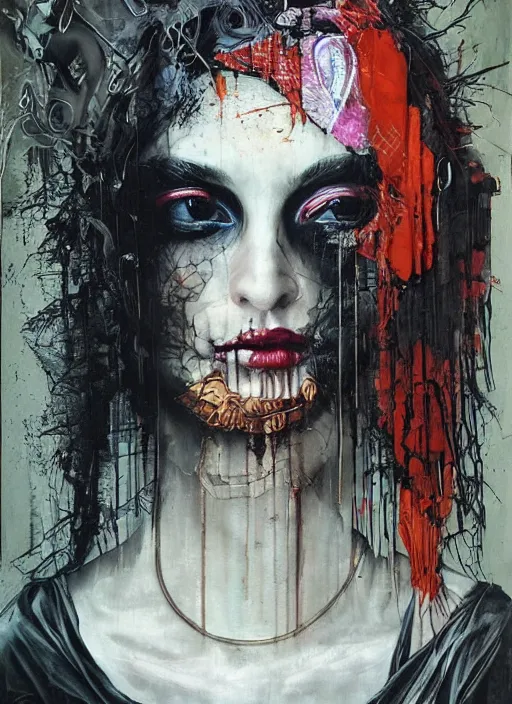 Image similar to cult magic psychic woman, subjective consciousness psychedelic, epic surrealism expressionism symbolism story iconic, dark robed witch, oil painting, robe, symmetrical face, greek dark myth, by Sandra Chevrier, Nicola Samori masterpiece