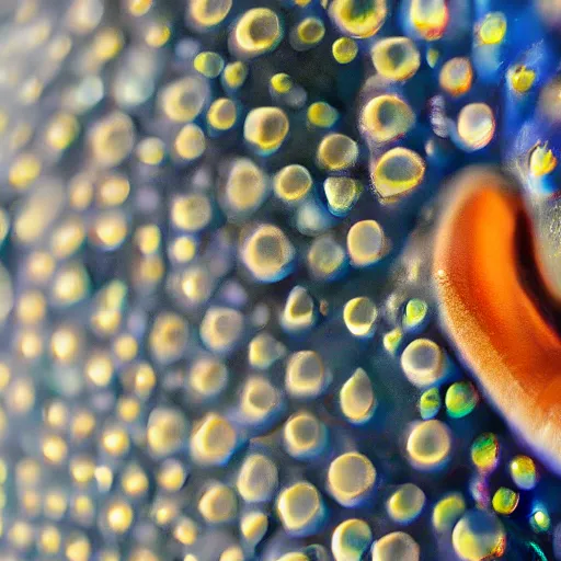 Image similar to fiery whimsical emotional eyes cephalopod, in a photorealistic macro photograph with shallow dof