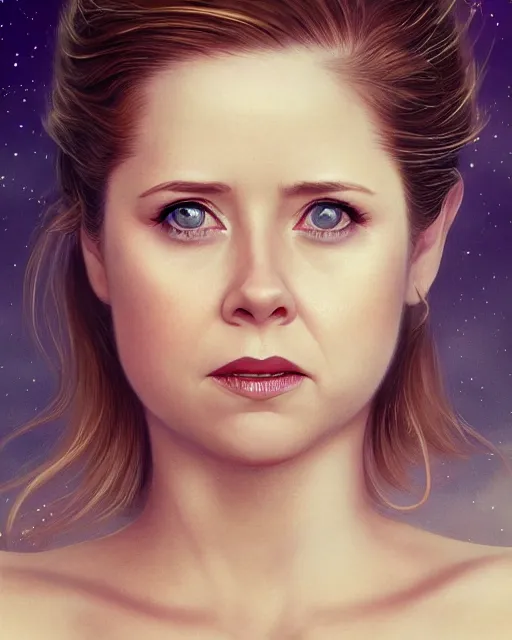 Prompt: beautiful jenna fischer, ethereal, dreamy, backlit, highly detailed, stern expression, realistic lighting, sharp focus, windswept, rule of thirds, symmetrical facial features, by artgerm, wlop, rossdraws, frank frazetta, andrei riabovitchev, trending on artstation, hd, 4 k, fantasy