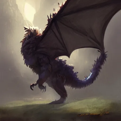 Prompt: furry fluffy feathered dragon, by greg rutkowski