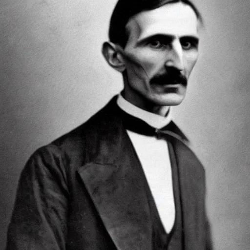 Prompt: Vintage photograph of Nikola Tesla in Bosnia.