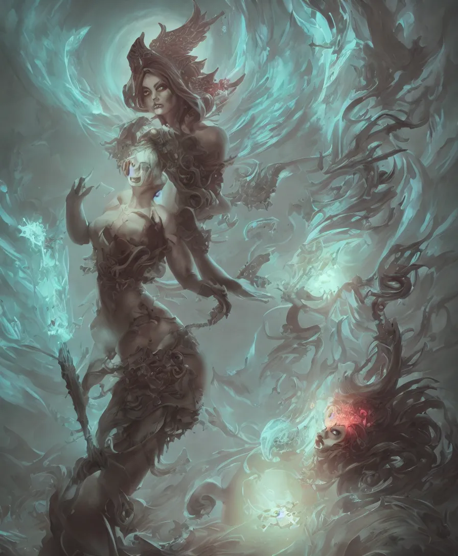 Image similar to goddess of death in the style of nekro, artgerm, wlop, glowing halo, octane render, peter mohrbacher, artstation