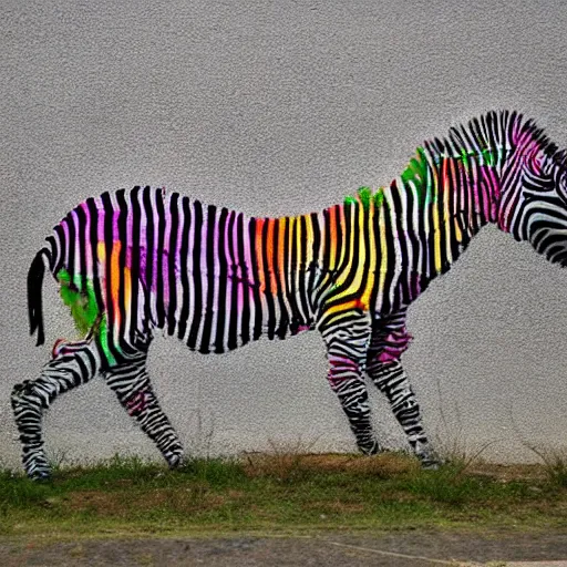 Prompt: laughing zebra. art by artur bordalo