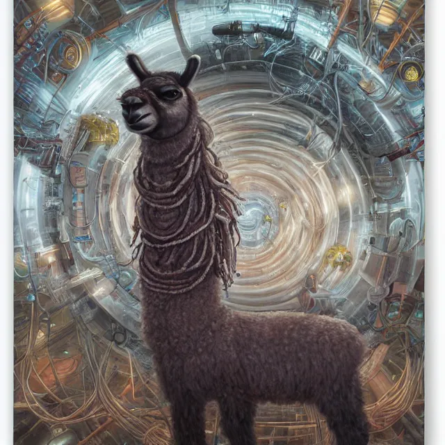 Image similar to llama with dreadlocks, industrial scifi, by mandy jurgens, ernst haeckel, by hsiao, james jean