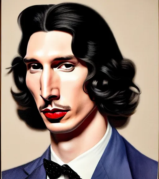 Image similar to a high fashion portrait of adam driver by jon whitcomb and gil elvgren and albrecht anker and sydney prior hall, hyperrealism