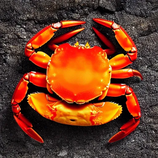 Prompt: “photograph of a crab made out of orange agate, beautiful, hd, highly detailed, 8k”