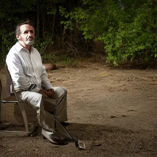 Image similar to A feral psychiatrist in his natural habitat. He is in his forties and wearing a dirty torn white shirt. 4K, National Geographic photograph