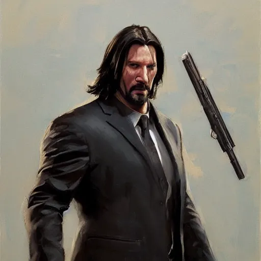 Image similar to greg manchess portrait painting of partially armored john wick as overwatch character, medium shot, asymmetrical, profile picture, organic painting, sunny day, matte painting, bold shapes, hard edges, street art, trending on artstation, by huang guangjian, gil elvgren, ruan jia, greg rutkowski, gaston bussiere