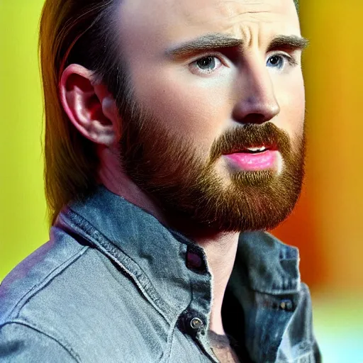 Image similar to chris evans with a mullet, photograph