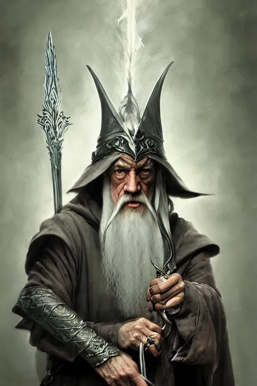 Image similar to gandalf the grey, sorcerer, lord of the rings, tattoo, decorated ornaments by carl spitzweg, ismail inceoglu, vdragan bibin, hans thoma, greg rutkowski, alexandros pyromallis, perfect face, fine details, realistic shaded