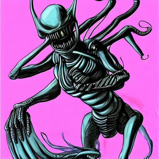 Image similar to a xenomorph wearing a tutu, concept art