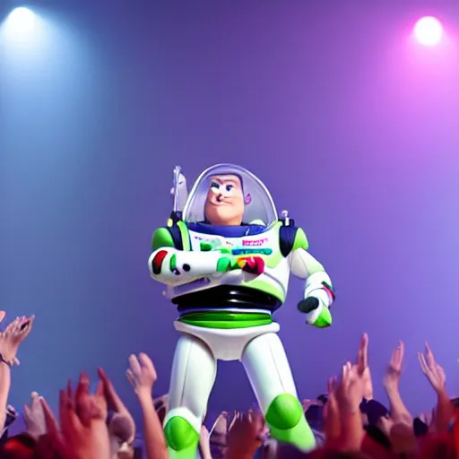 Image similar to buzz lightyear performing on his yeezus tour