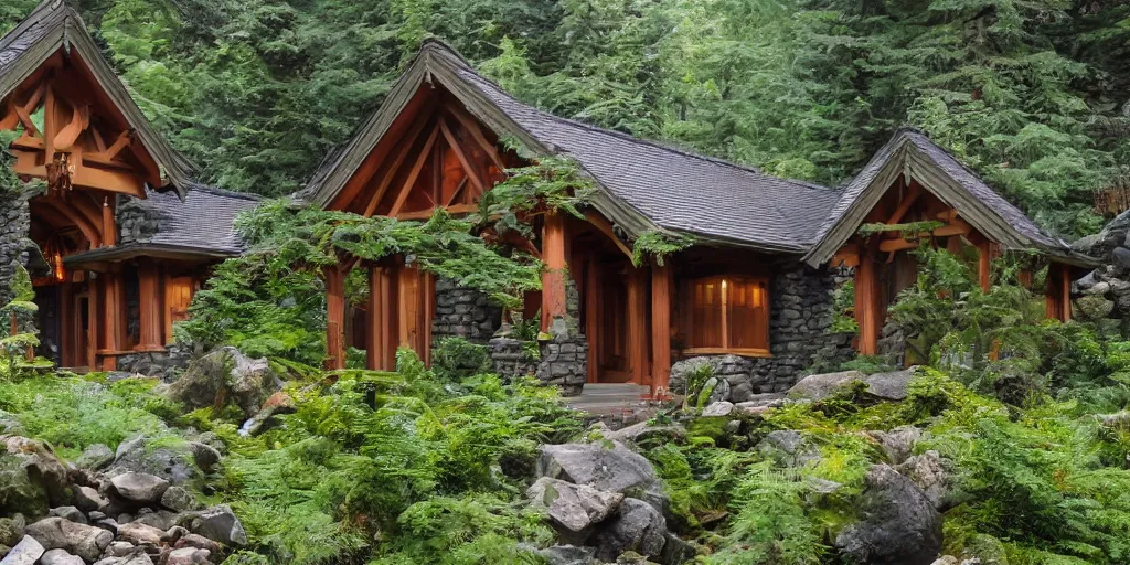 Prompt: residence in the style of rivendell, cascadian