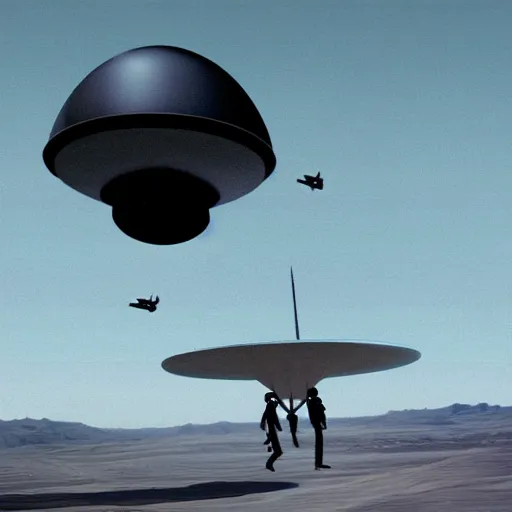 Image similar to president eisenhower going to ufo in the desert, concept art