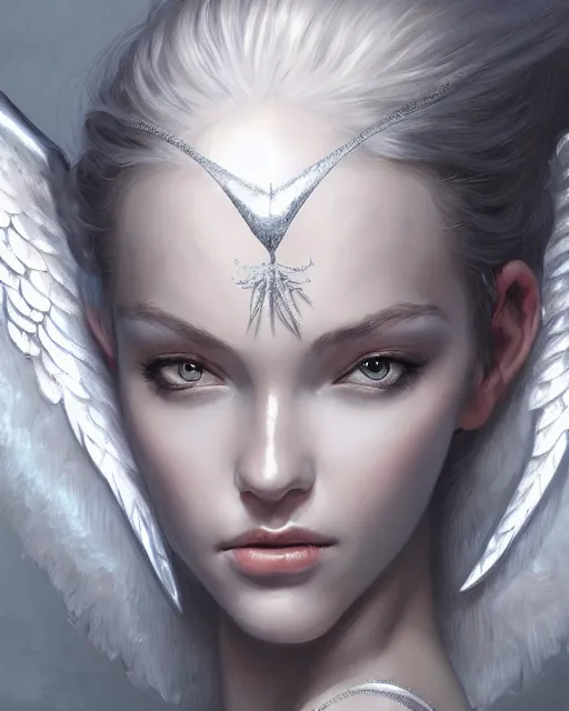 Prompt: beautiful angel girl portrait, silver bra, silver wings, highly detailed, d & d, fantasy, highly detailed, digital painting, trending on artstation, concept art, sharp focus, illustration, art by artgerm and greg rutkowski and fuji choko and viktoria gavrilenko and hoang lap
