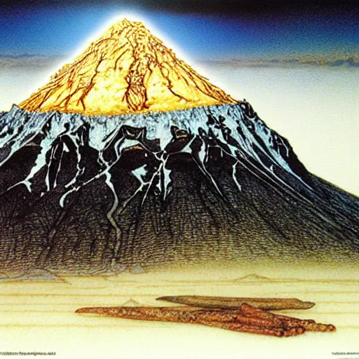 Prompt: poutine ( the canadian meal ) from mount doom by alan lee and john howe