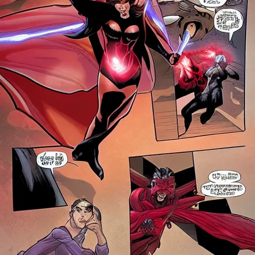 Image similar to scarlet witch defeating a dictator,