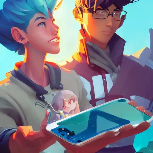 Image similar to hero world game boy advance, behance hd by jesper ejsing, by rhads, makoto shinkai and lois van baarle, ilya kuvshinov, rossdraws global illumination