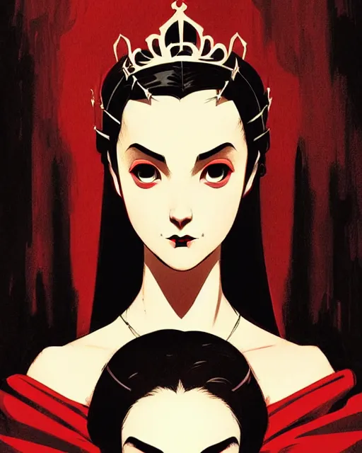 Image similar to beautiful teen vampire princess with tiara, symmetrical face, evil, portrait, cinematic, dramatic, powerful, super detailed and intricate, by koson ohara, by darwyn cooke, by greg rutkowski, by satoshi kon