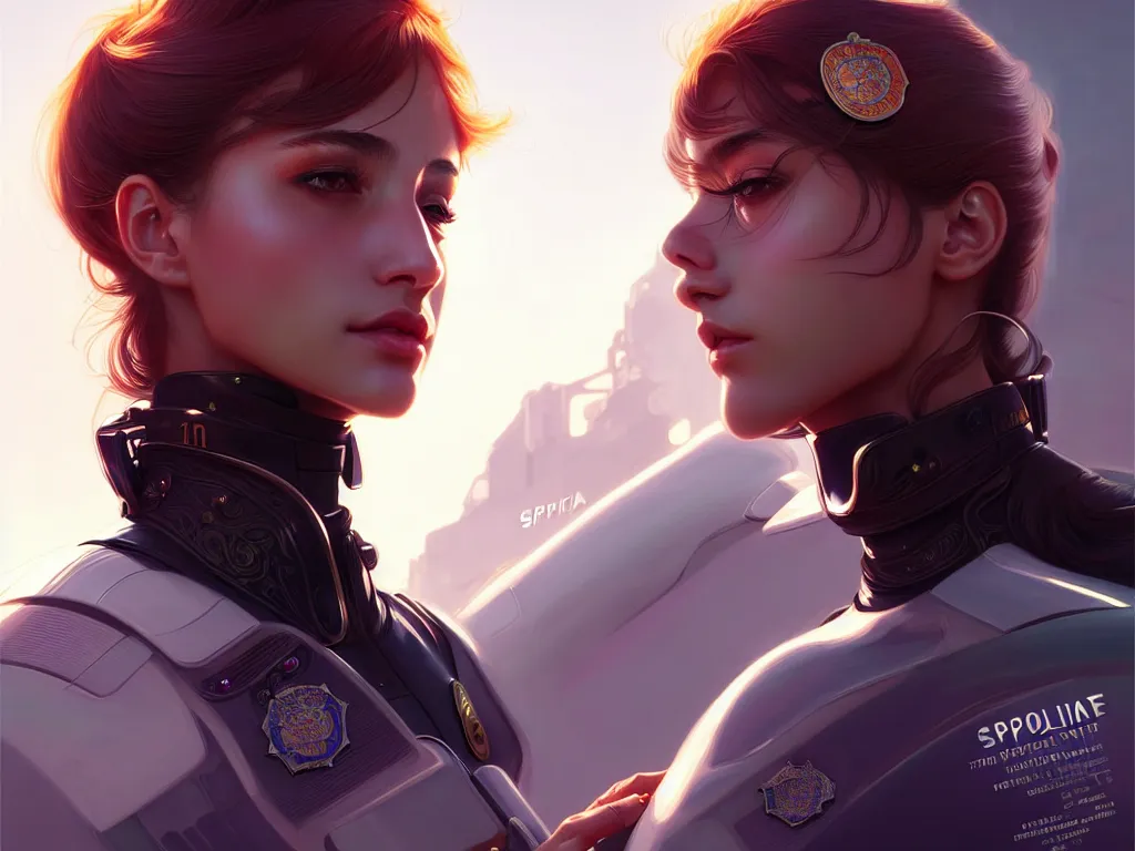 Image similar to portrait futuristic spain police uniform girl, at future neon light rooftop, ssci - fi and fantasy, intricate and very very beautiful and elegant, highly detailed, digital painting, artstation, concept art, smooth and sharp focus, illustration, art by tan zi and ayanamikodon and alphonse mucha and wlop