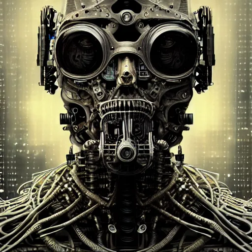 Image similar to ultra realist intricate detailed painting of a single rugged cyborg male, bearded face and cyborg tech on body, symmetry accurate features, cyberpunk, industrial, apocalyptic, very intricate details, focus, high resolution, 4 k, artstyle h. r. giger and hiraku tanaka, award winning