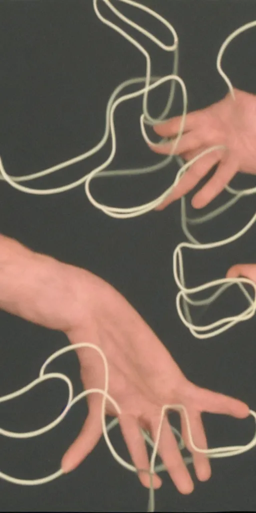 Image similar to peter de jong attractors morphing into a human hand, vhs footage