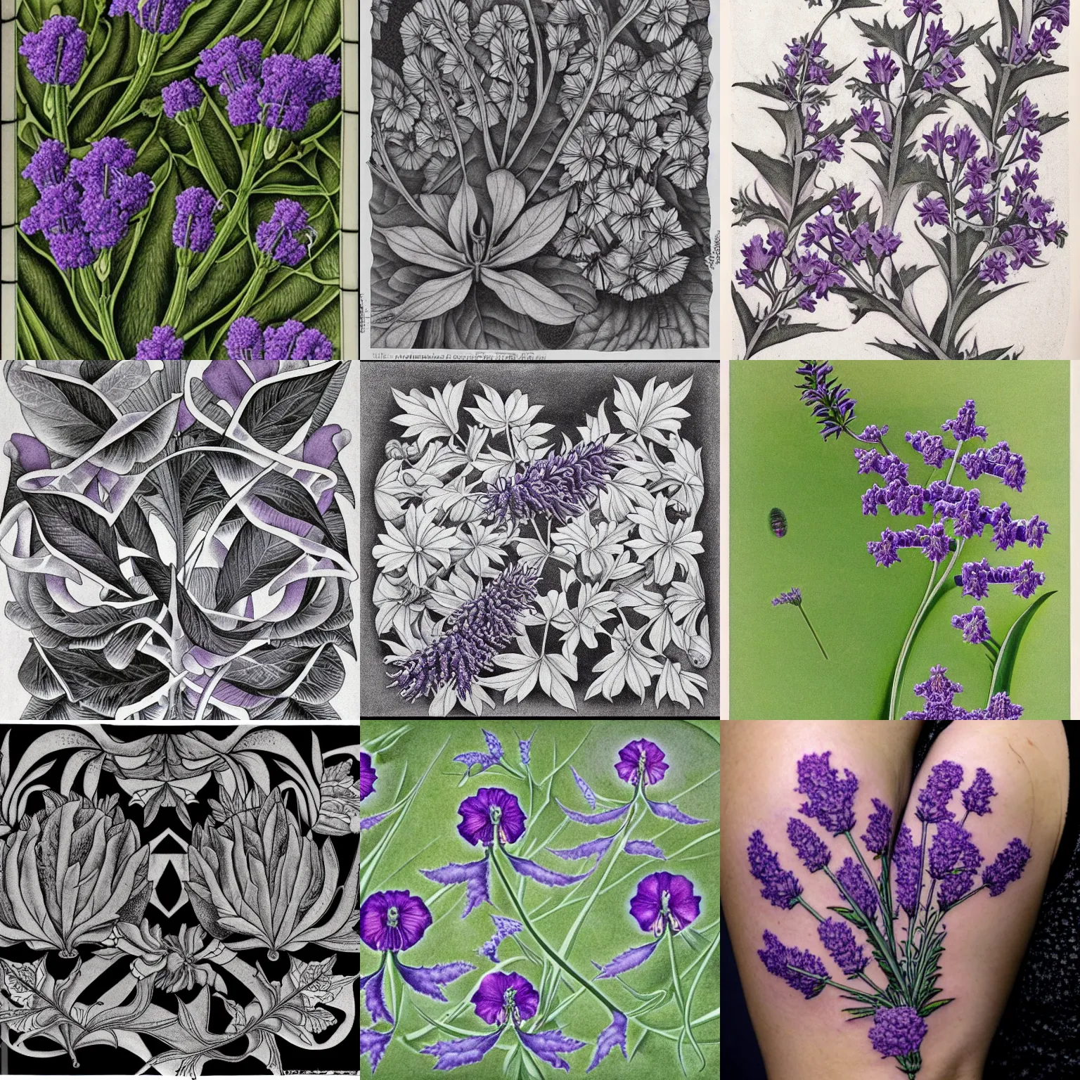 Botanical Tattoo Of Verbena And Lavender Flowers By Stable Diffusion Openart