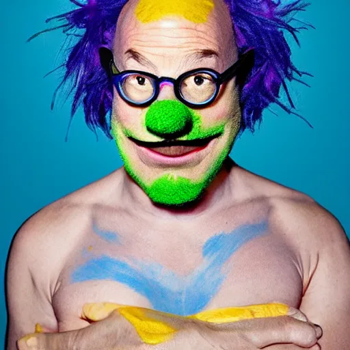 Image similar to tobias funke, from arrested development, wearing blue face paint as a muppet