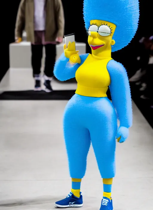 Image similar to hyperrealistic and heavy detailed air jordan runway show of marge simpson, leica sl 2 5 0 mm, vivid color, high quality, high textured, real life