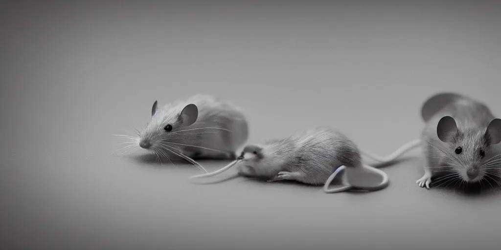 Image similar to a beautiful studio photo of exactly one!!! mouse; 90mm; f/1.4; black and white