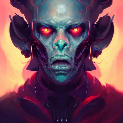 Image similar to a portrait of a demonic cybernetic duke of hell, cyberpunk concept art by pete mohrbacher and wlop and artgerm and josan gonzales, digital art, highly detailed, intricate, sci-fi, sharp focus, Trending on Artstation HQ, deviantart, unreal engine 5, 4K UHD image