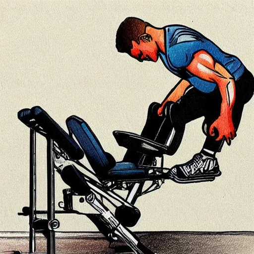 Image similar to coloured drawing of a man on a leg press machine doing leg presses,