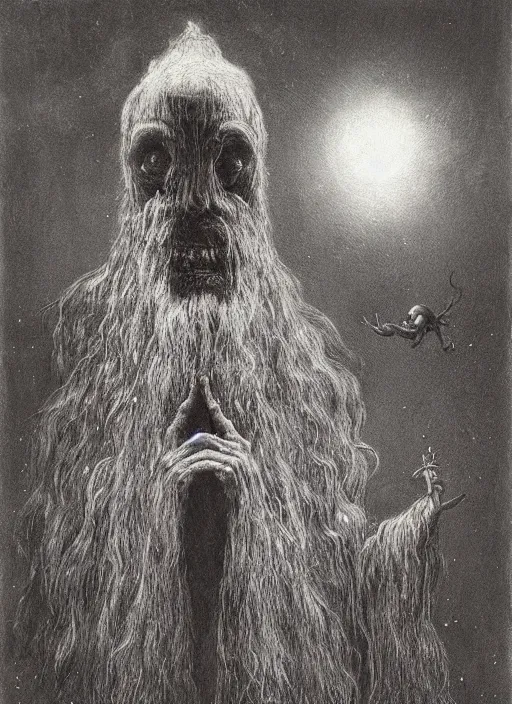 Image similar to santa claus, beksinski, eldritch, apocalypse, creepy creature, horror spooky