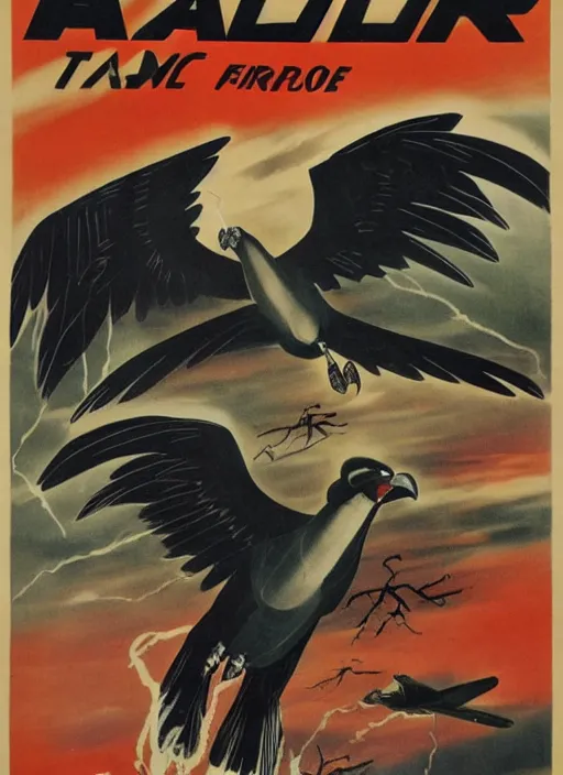 Image similar to balck Vulture with one lightning bolts in 1940s propaganda poster