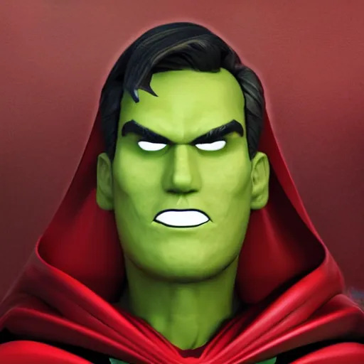 Prompt: avocado head - superman super hero portrait with a red cape and mask like superman, unreal engine, anthropomorphic avocado, pixar, new scifi movie, buff -