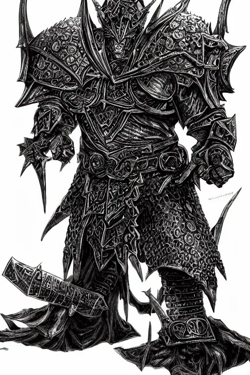 Prompt: chaos warrior, fantasy, warhammer, highly detailed, digital art, sharp focus, trending on art station, kentaro miura manga art style