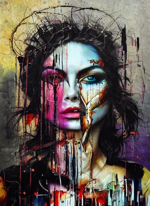 Image similar to powerful tripping cult magic psychic woman, subjective consciousness psychedelic, epic surrealism expressionism symbolism story iconic, dark robed witch, oil painting, paint layers, robe, greek dark myth, by Sandra Chevrier, masterpiece